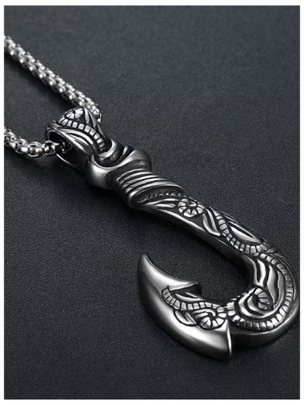 Bohemian Engraved Ocean Fishhook Pendant Cross-Culture Fusion Maritime Talismans
